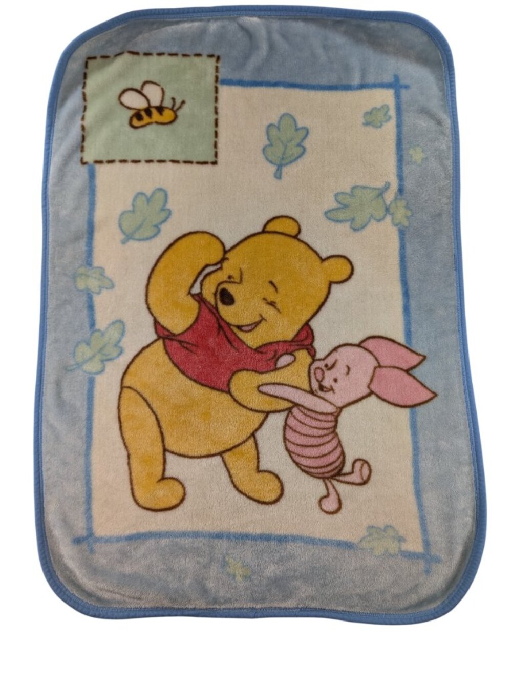 VTG Winnie the Pooh Piglet Baby Blanket | Fleece Blustery Day Bee Blue 29" x 42"